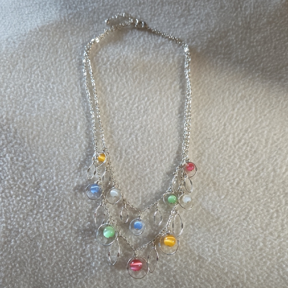 Vibrant Silver Necklace with Multicolor Accents